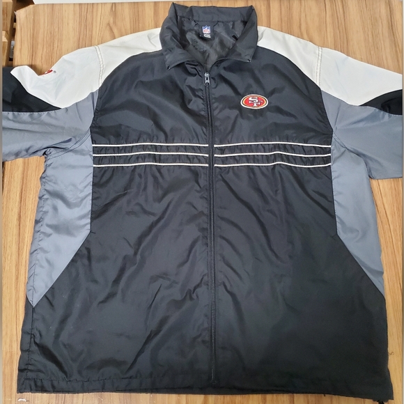 Reebok SAN FRANCISCO 49ERS Windbreaker Jacket XL Black Gray White Y2K Light SI - Picture 2 of 13